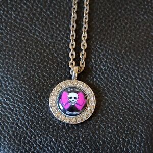Rare🩷Tarina Tarantino Pink and Silver Skull Necklace